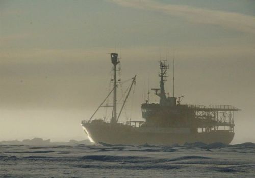 A Norwegian Polar Institute research vessel undertaking Arctic fieldwork